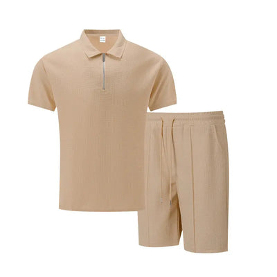 Solid Color Polo Collar T-shirt Shorts Casual Suit null