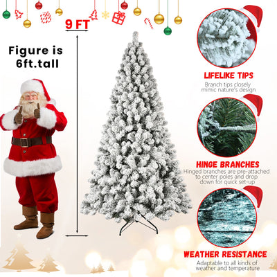 5ft 6ft 8ft 9ft Pre-Lit Flocked Christmas Tree Hinged Artificial Xmas Trees Premium PVC Branches With Lights null