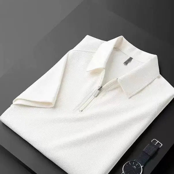 Pure Color Half Zip Short Sleeve T-shirt null