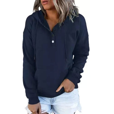 Long-sleeved Hooded Sweatshirt With Pockets Fashion Casual Button Drawstring Design Hoodie Top Spring And Autumn Sports Clothing For Women null