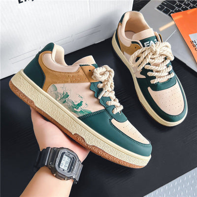Lace-up Casual Shoes Men Soft Thick Sole Fashion Comfortable Breathable Flats Sneakers Student Platform Outdoor Walking Shoes null