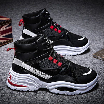 Men's Lace-up Color-matching Sneakers Fashion High-top Height-increasing Casual Shoes null