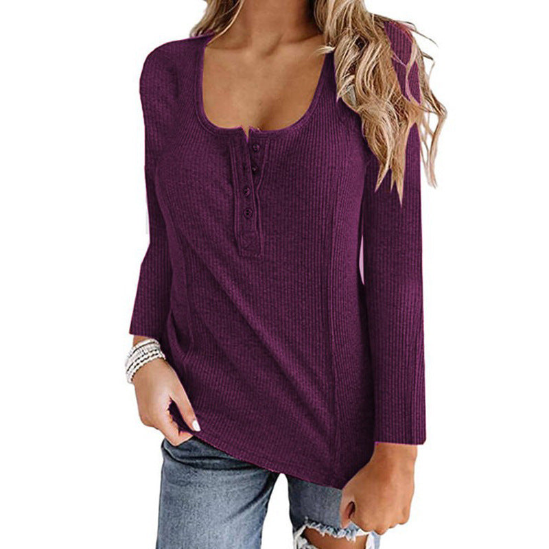 Button Solid Color Long-sleeved Top Female null