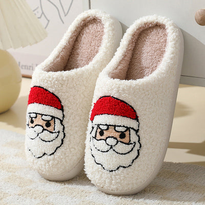Christmas Home Slippers Cute Cartoon Santa Claus Cotton Slippers For Women And Men Couples Winter Warm Furry Shoes null