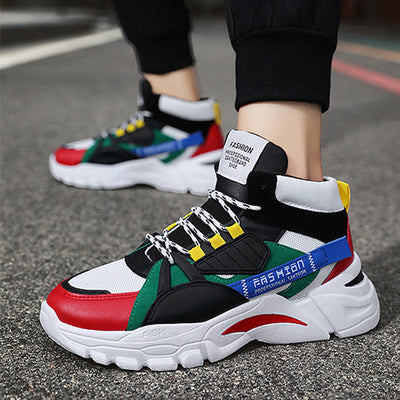 Men's Lace-up Color-matching Sneakers Fashion High-top Height-increasing Casual Shoes null