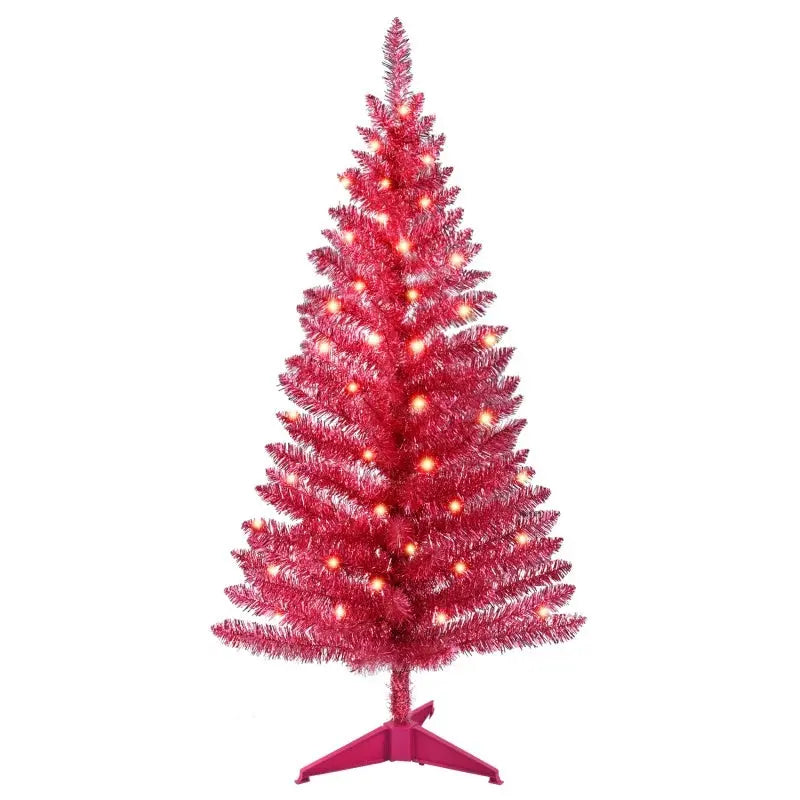 4 Ft Red Artificial Christmas Tree With 50 Lights And 112 Branch Tips Mini Holiday Party Xmas Tree null