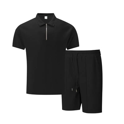 Solid Color Polo Collar T-shirt Shorts Casual Suit null