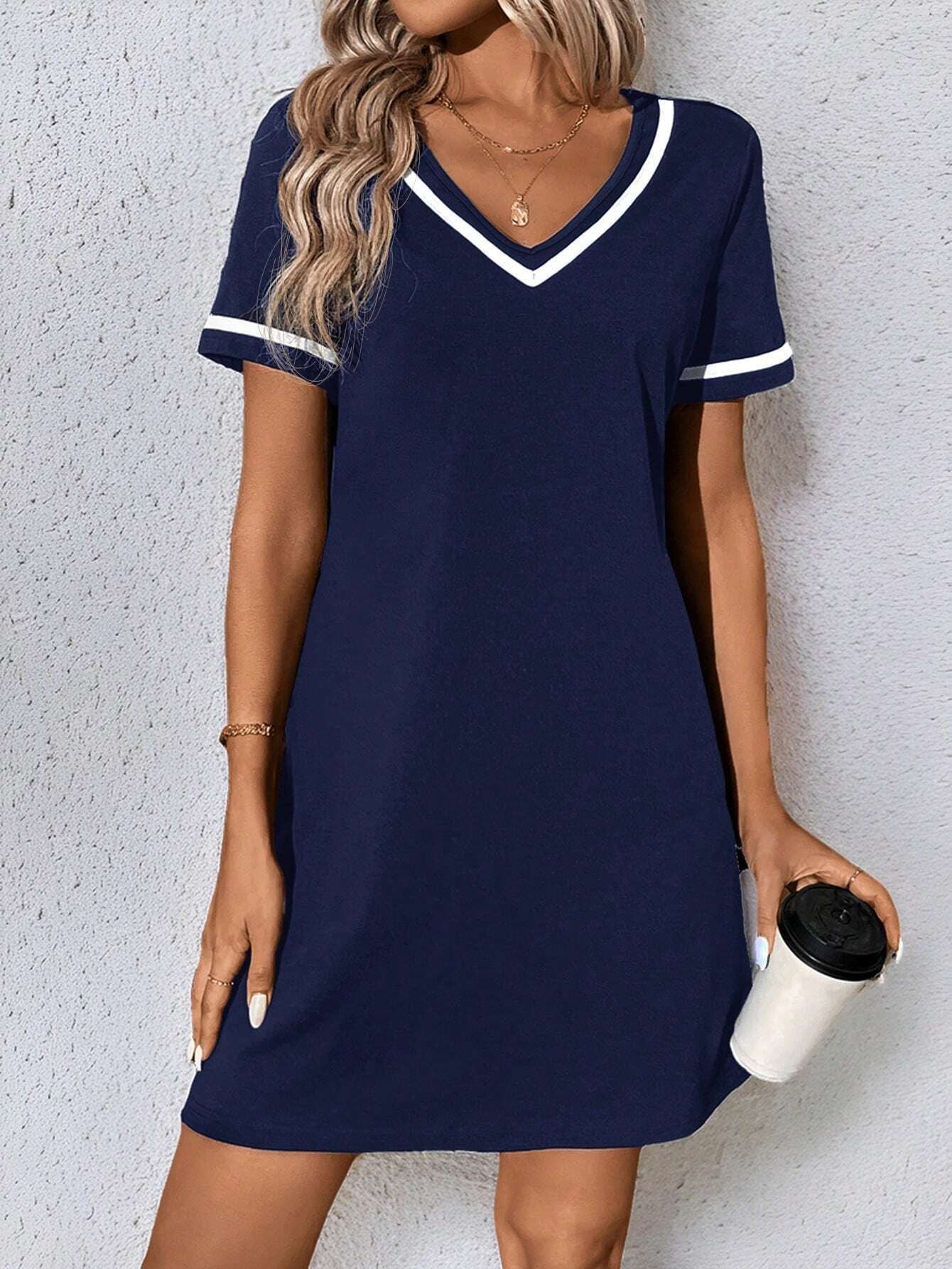 Women's Dress Black V-neck Casual Short Sleeve Dress null
