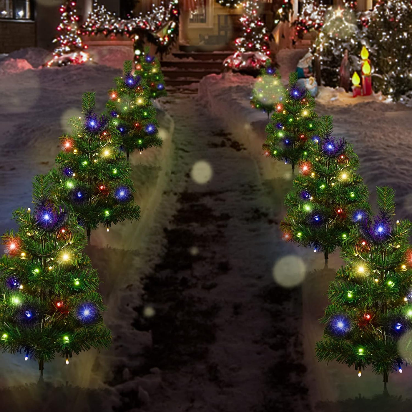 2 Packs Solar Christmas Tree, Solar Powered Pathway Christmas Tree With Multicolored LED Lights, So null