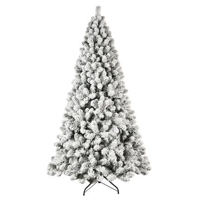 5ft 6ft 8ft 9ft Pre-Lit Flocked Christmas Tree Hinged Artificial Xmas Trees Premium PVC Branches With Lights null