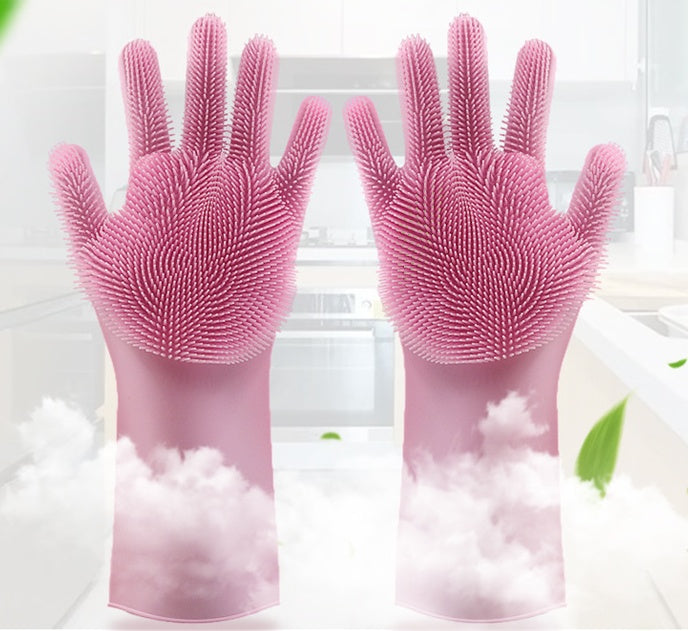 Silicone Heat-resistant Cleaning Brush Scrubbing Gloves null