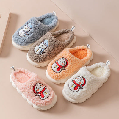 Cute Snowman Slippers Winter Indoor Household Warm Plush Thick-Soled Anti-slip Couple Home Slipper Soft Floor Bedroom House Shoes null