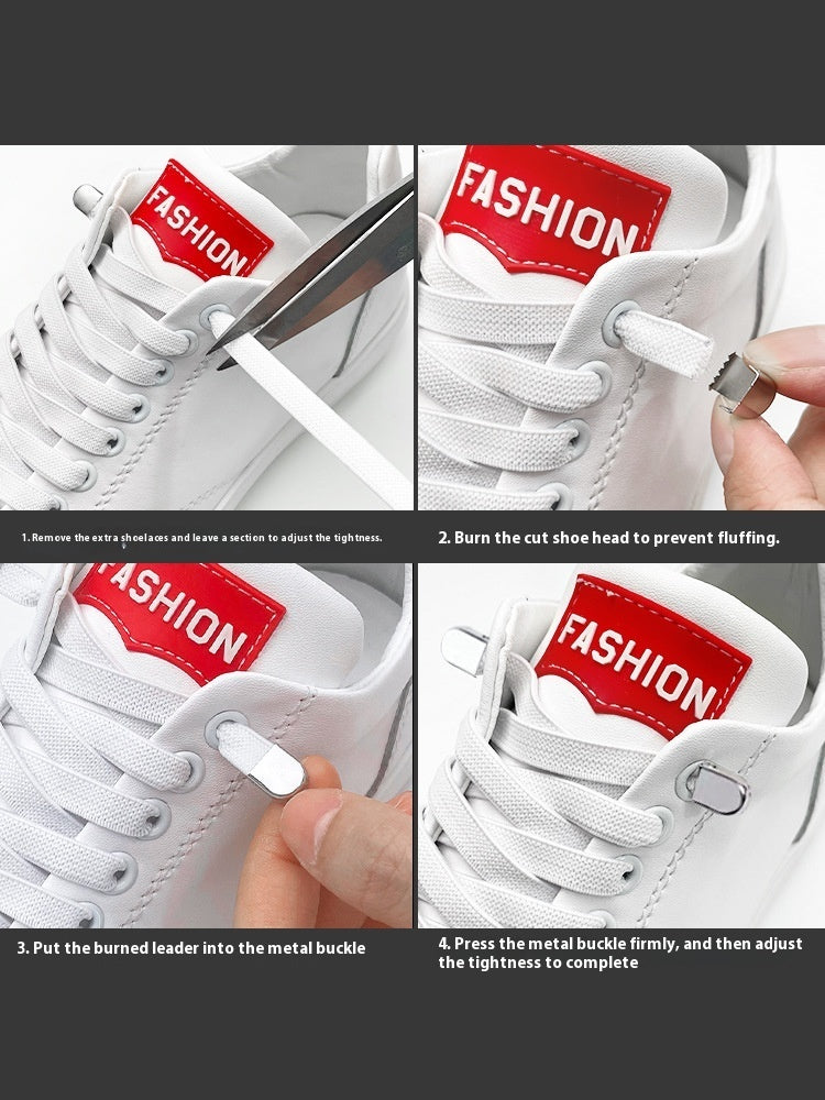 Shoelace For Lazy People Lace-free Rope Elastic Children's Flat Buckle Tie-free White Shoes Men's And Women's Fixed White null