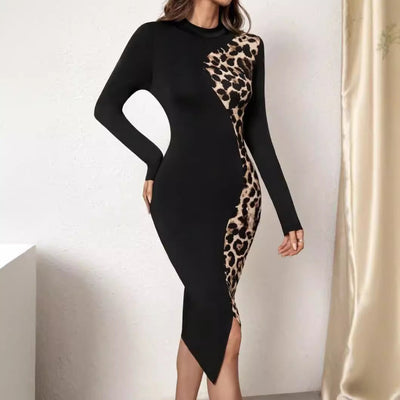 European And American Semi-formal Dress Fashion Slim-fit Sheath Leopard Splicing null
