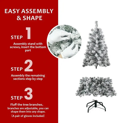 Unlit Artificial Christmas Tree Snow Flocked Fake Christmas Tree With Foldable Base null