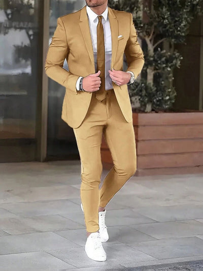 Two-piece Solid Color Slim-fit Coat Suit Pants null