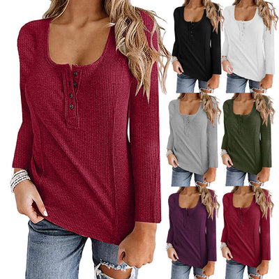Button Solid Color Long-sleeved Top Female null