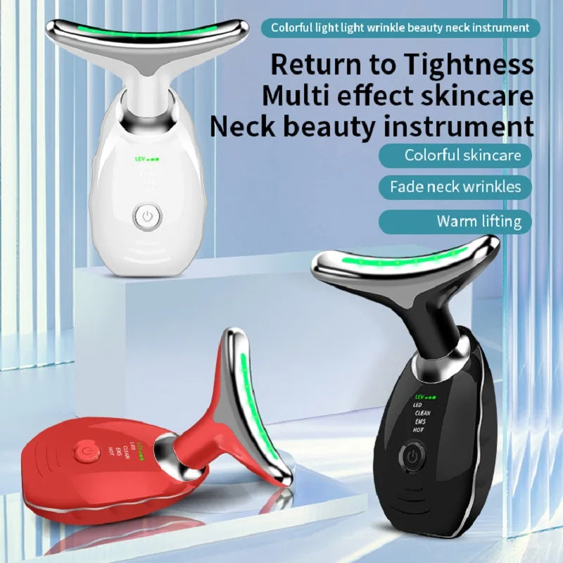 Neck Face Beauty Device Colorful LED Photon Therapy Skin Tighten Reduce Double Chin Anti Wrinkle Remove Lifting Massager null