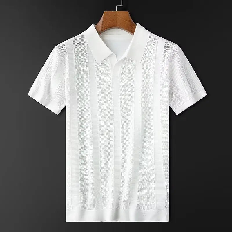 Slim Hollow Knitted Business Casual Men's Lapel T-shirt null