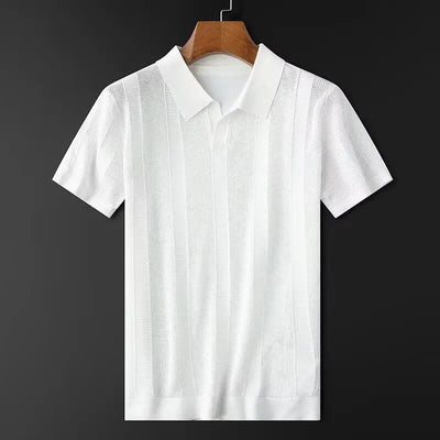Slim Hollow Knitted Business Casual Men's Lapel T-shirt null