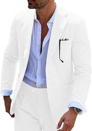 New Men's Seersucker Suit Two-piece Suit null