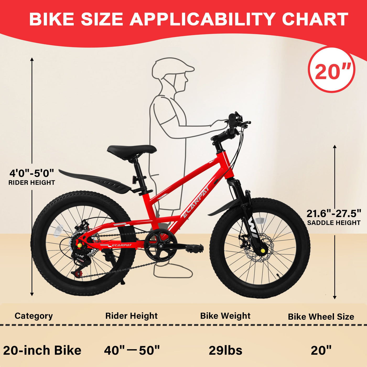 A20184 20 Inch Mountain Kids Bike For Boys & Girls, Ages 6-12, 7-Speed With Front Suspension null