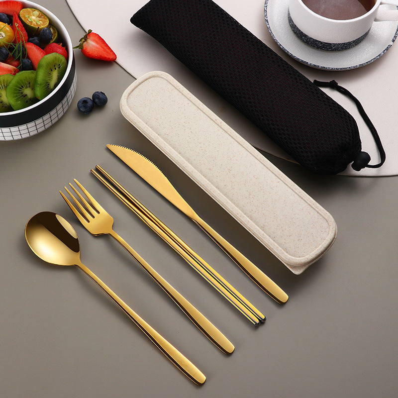 304 Dinnerware Set Flatware Kitchen Accessories Camping Travel Sets Gold Knife Fork Spoon Portable Cutlery Sets With Case null
