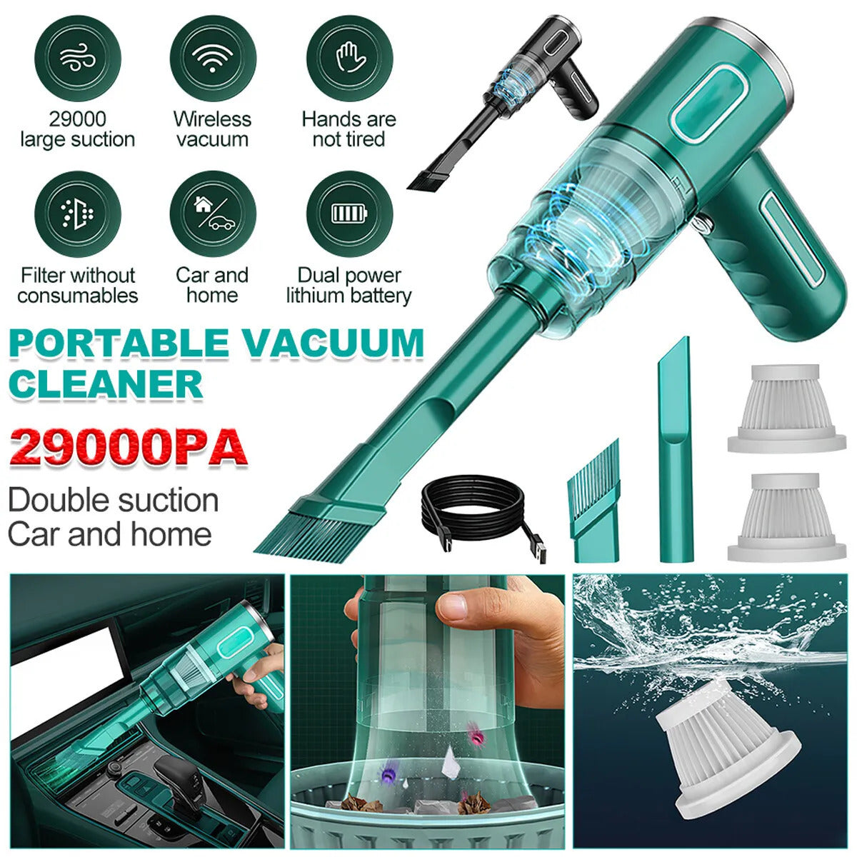 Cordless Hand-Held Vacuum Cleaner Mini Portable Car Auto Home Wireless Handheld Vacuum Cordless, Portable Car Vacuum Cleaner With Powerful Suction And Brushless Motor, Rechargeable null