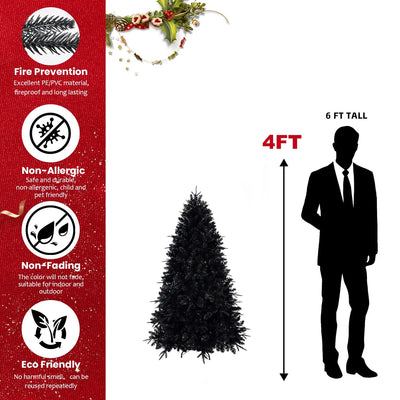 Prelit Black Christmas Tree With White Lights Artificial Fake Christmas Tree With PE&PVC Branch Tips For Halloween And Xmas Tree For Holiday Decorations, Metal Stand And Hinged Branches null