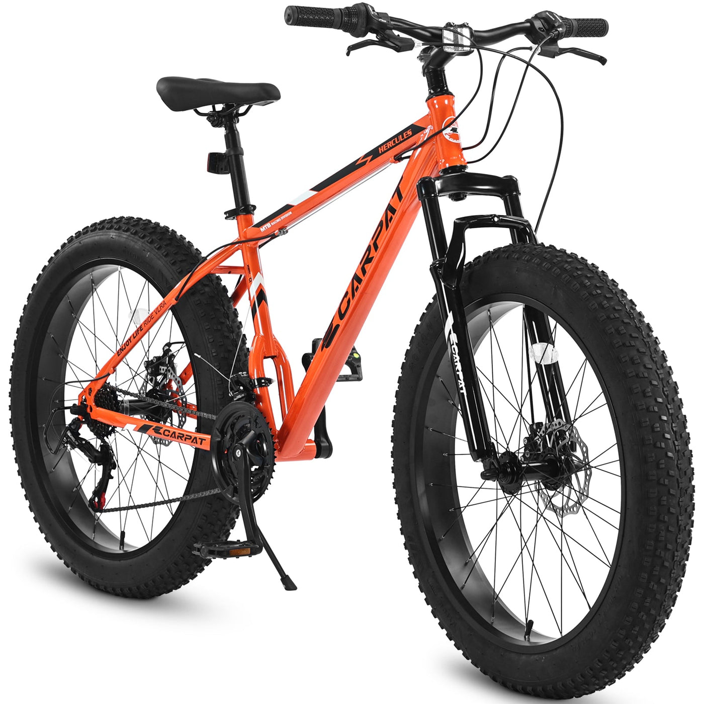 S26109 26 Inch Fat Tire Bike Adult-Youth Full Shimano 21 Speed Mountain Bike, Dual Disc Brake, High-Carbon Steel Frame, Front Suspension, Mountain Trail Bike, Urban Commuter City Bicycle null