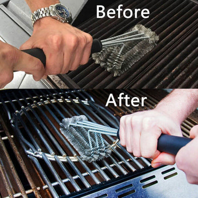 18-inch Three-head Barbecue Grill Cleaning Brush Steel Wire Oven Outdoor BBQ Tools null