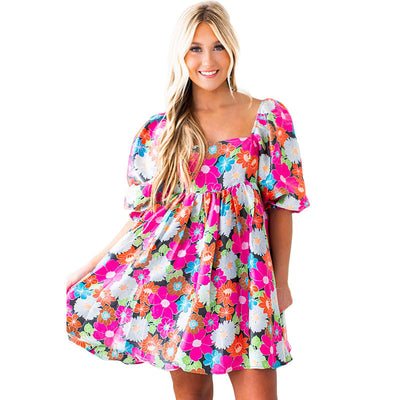 Summer New Holiday Puff Sleeve Dress Women null