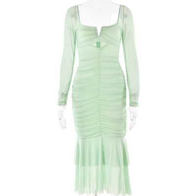 Ladies' Mesh Flounce Patchwork Long Dress null