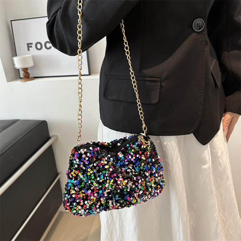 Contrast Color And Versatile Sequined Underarm Bag For Women null