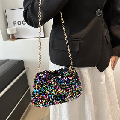 Contrast Color And Versatile Sequined Underarm Bag For Women null