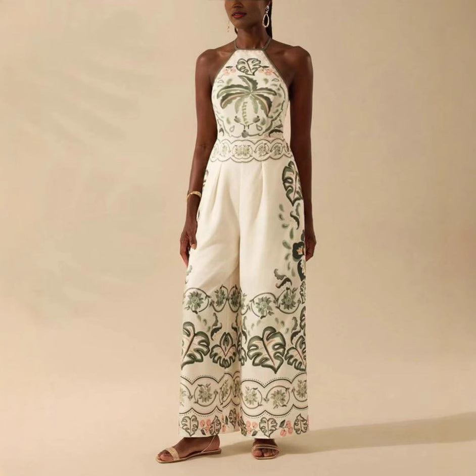 Women's Fashion Printed Sleeveless Halter Wide Leg Jumpsuit null