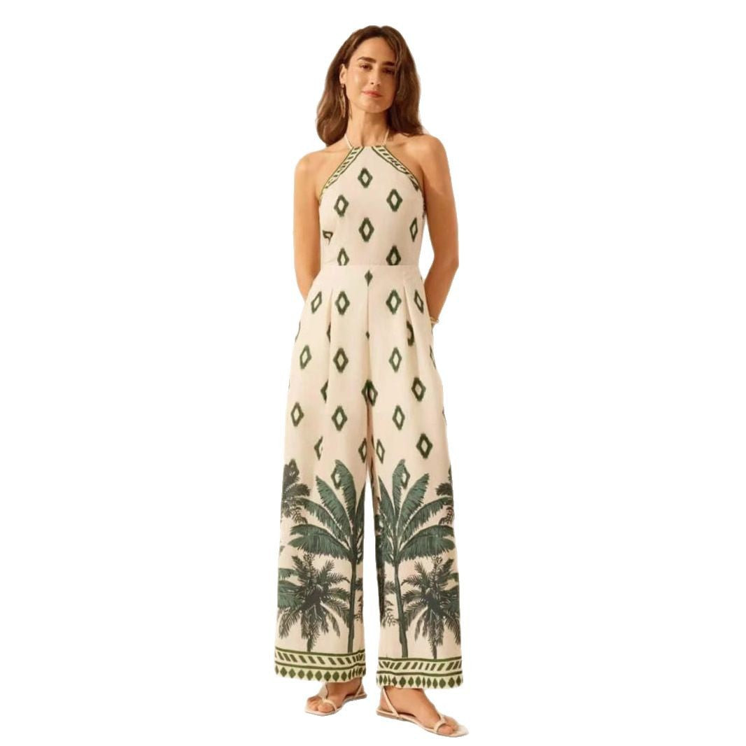 Women's Fashion Printed Sleeveless Halter Wide Leg Jumpsuit null