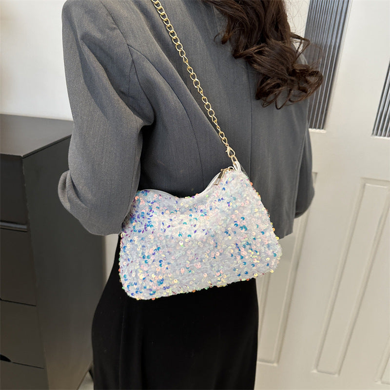 Contrast Color And Versatile Sequined Underarm Bag For Women null