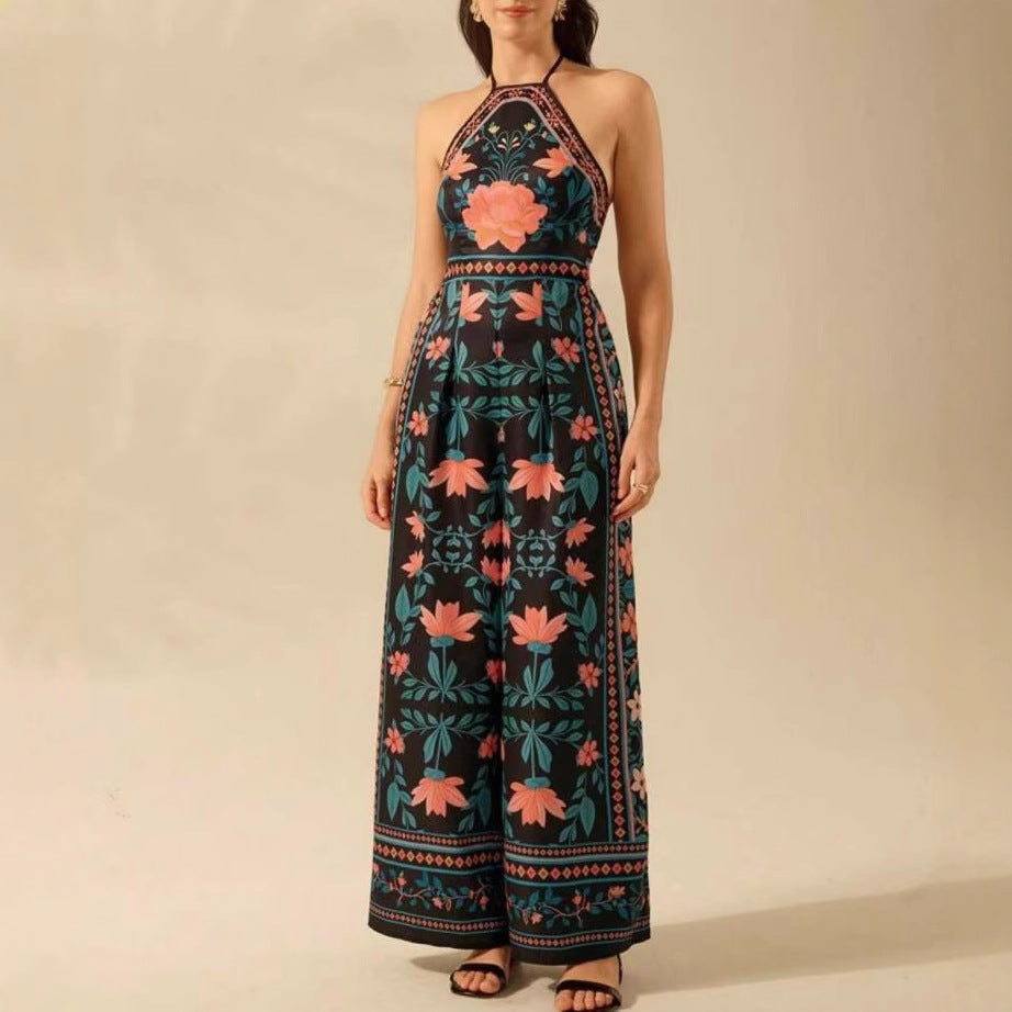 Women's Fashion Printed Sleeveless Halter Wide Leg Jumpsuit null