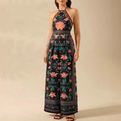 Women's Fashion Printed Sleeveless Halter Wide Leg Jumpsuit null