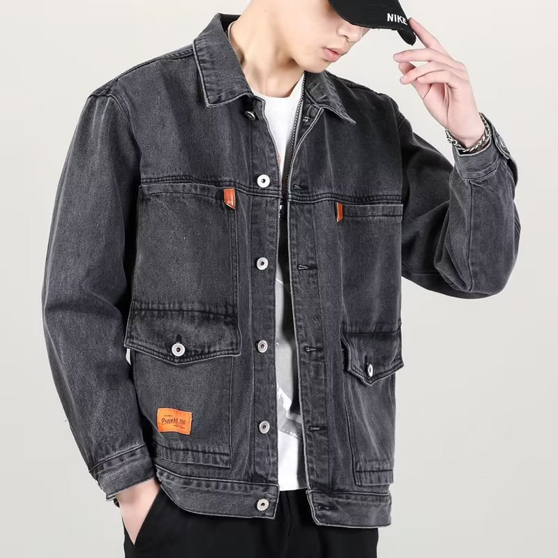 Fashion Smoky Gray Vintage Denim Jacket Men null