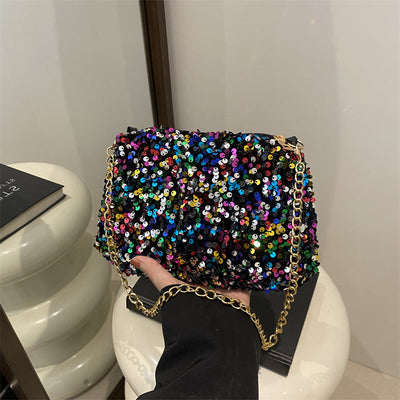 Contrast Color And Versatile Sequined Underarm Bag For Women null