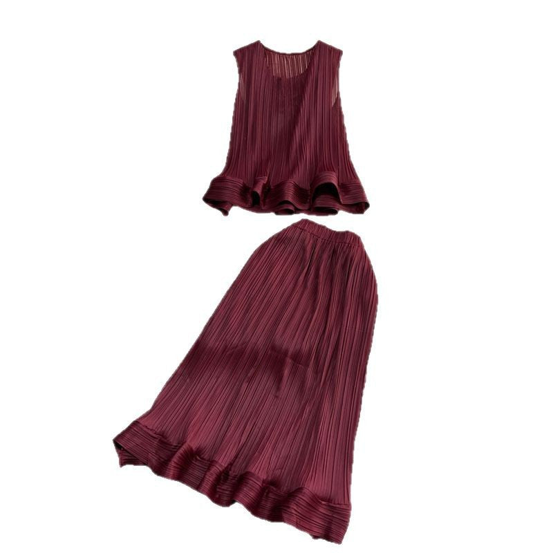 Casual Elegance Sleeveless Ruffled Loose Top And Skirt Two-piece Set null