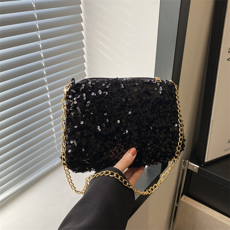 Contrast Color And Versatile Sequined Underarm Bag For Women null