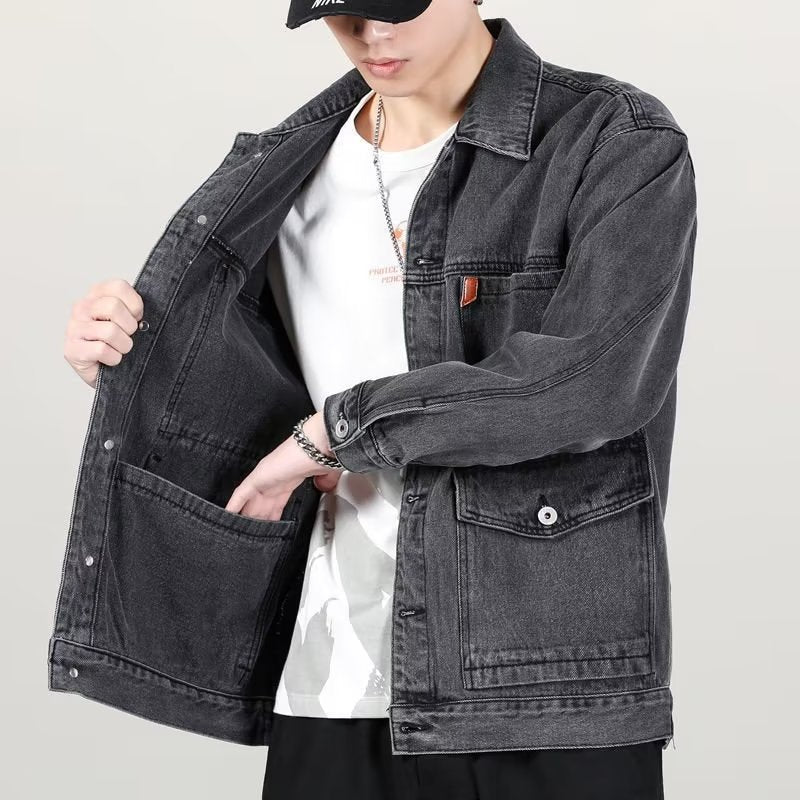 Fashion Smoky Gray Vintage Denim Jacket Men null