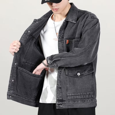 Fashion Smoky Gray Vintage Denim Jacket Men null