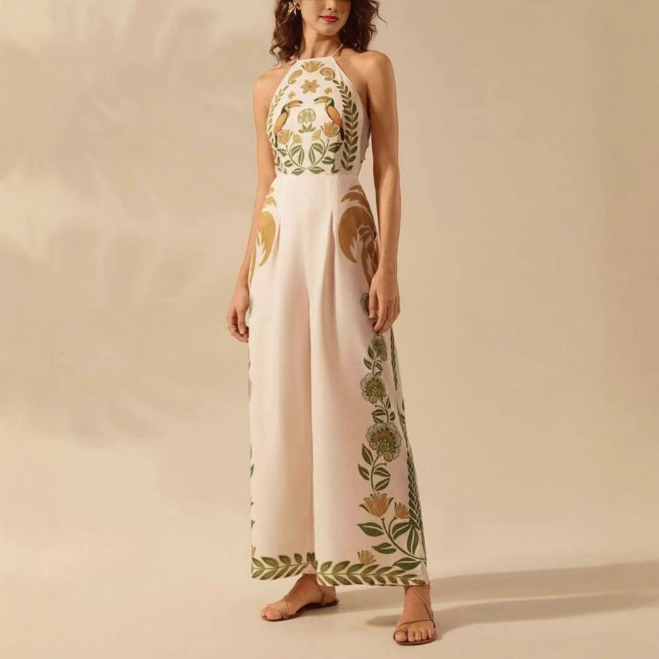 Women's Fashion Printed Sleeveless Halter Wide Leg Jumpsuit null