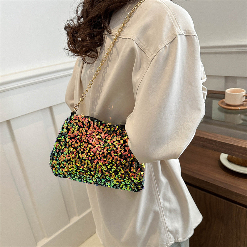 Contrast Color And Versatile Sequined Underarm Bag For Women null