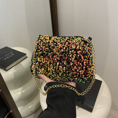 Contrast Color And Versatile Sequined Underarm Bag For Women null