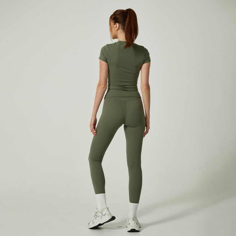 Yoga Clothes Women's Two-piece Round Neck Short Sleeve Tight Trousers null